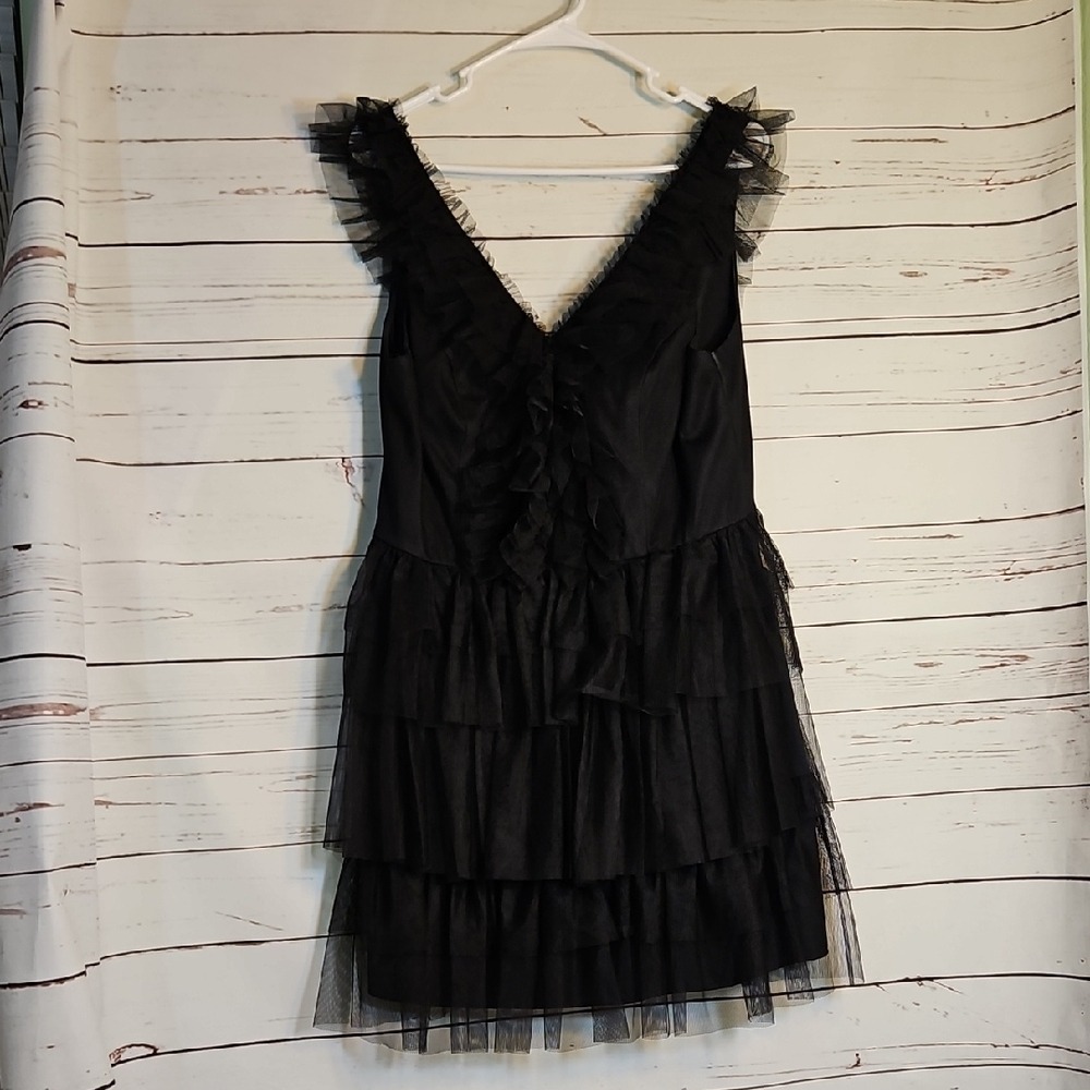 City Studio Black Ruffle Tulle V Neck Party Dress Size 15